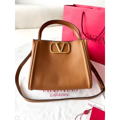 Valentino Alltime Medium Bag in Brown Grained Calfskin