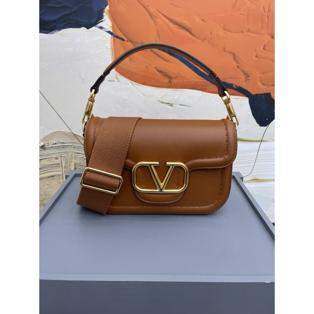 Valentino Alltime Shoulder Bag in Brown Grained Leather