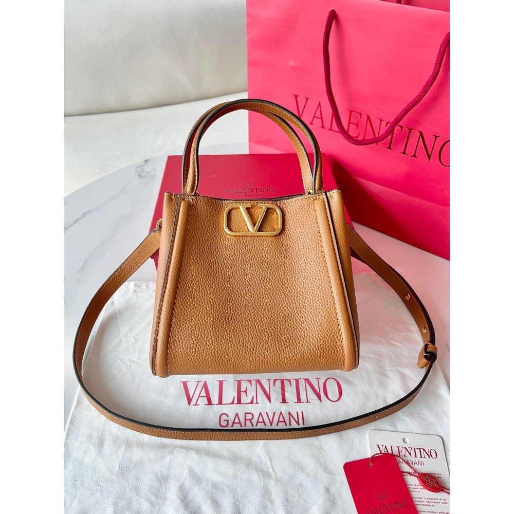 Valentino Alltime Small Bag in Brown Grained Calfskin