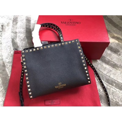 Valentino Black Small Rockstud Top Handle Bag