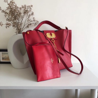 Valentino Escape Hobo Bag In Red Grained Calfskin