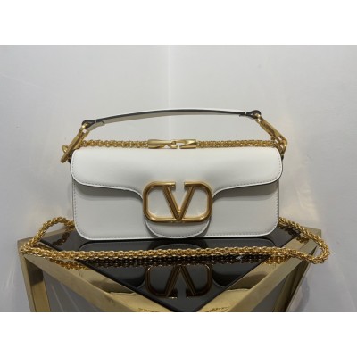 Valentino Loco Large Shoulder Bag In White Calfskin