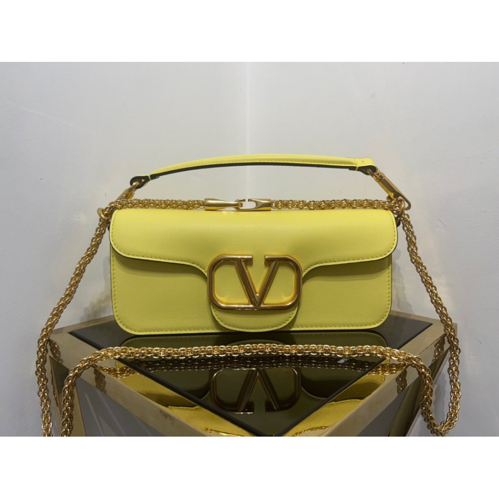 Valentino Loco Large Shoulder Bag In Yellow Calfskin