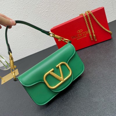 Valentino Loco Small Shoulder Bag In Green Calfskin