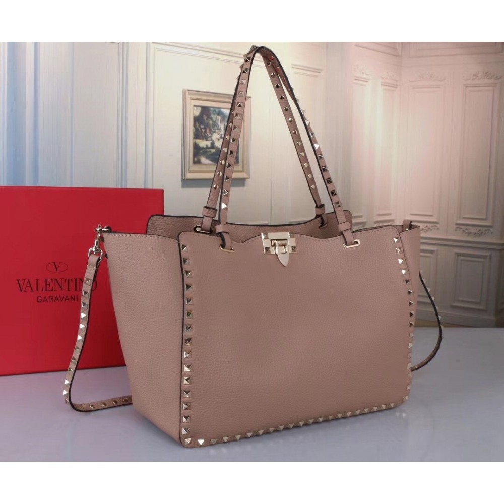 Valentino Medium Rockstud Tote In Poudre Grain Calfskin