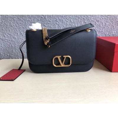 Valentino Medium Vlock Shoulder Bag In Black Calfskin