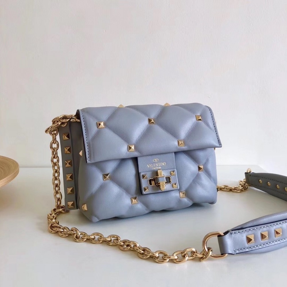 Valentino Mini Candystud Crossbody Bag In Pale Blue Lambskin