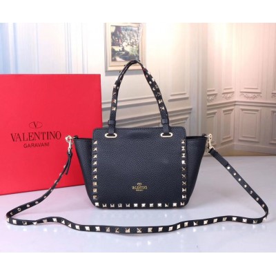 Valentino Mini Rockstud Tote In Black Grain Calfskin