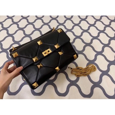 Valentino Roman Stud Chain Bag In Black Lambskin