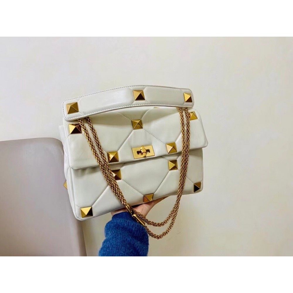 Valentino Roman Stud Chain Bag In Ivory Lambskin