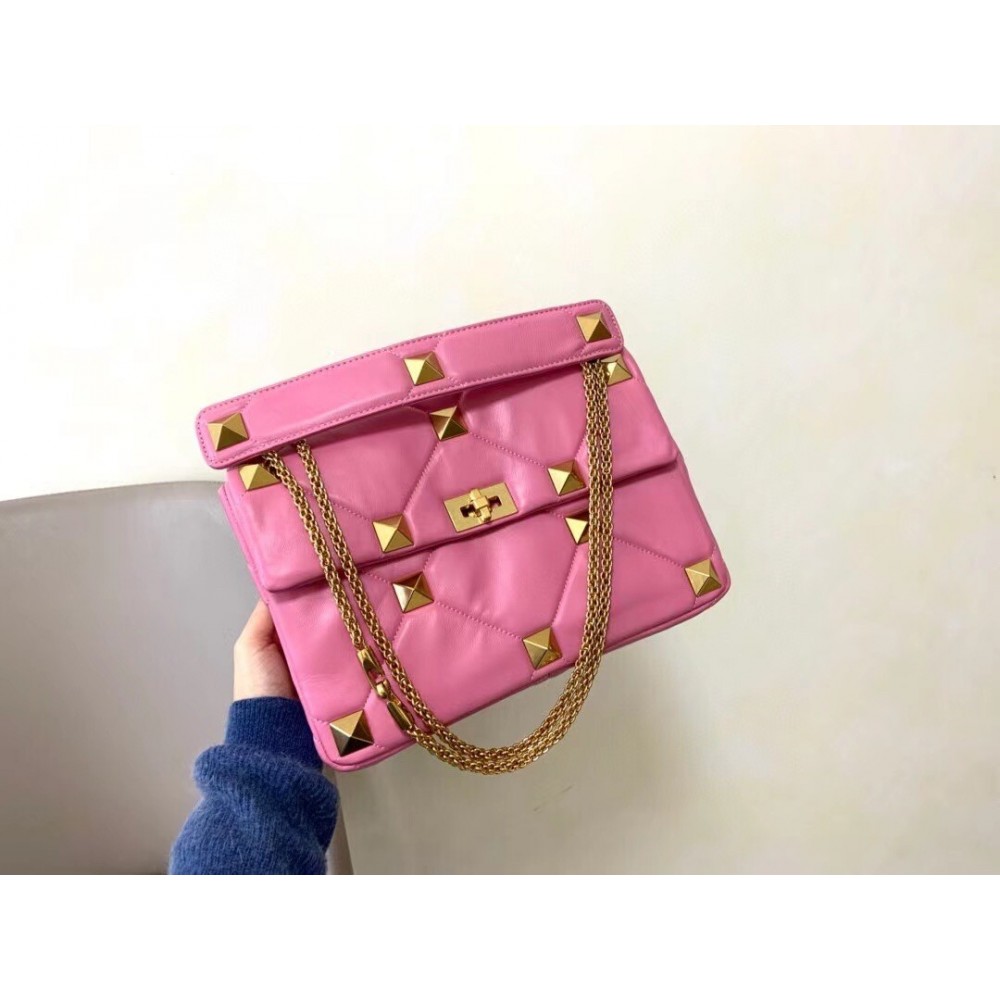 Valentino Roman Stud Chain Bag In Pink Lambskin