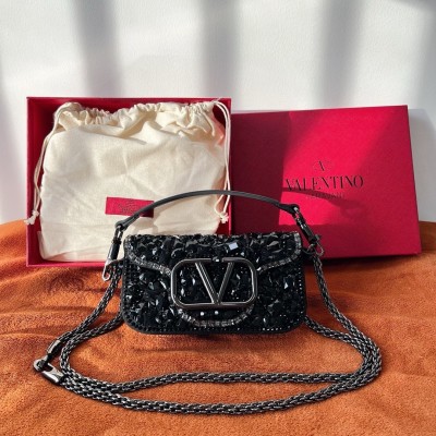 Valentino Small Loco Shoulder Bag with Black Crystals