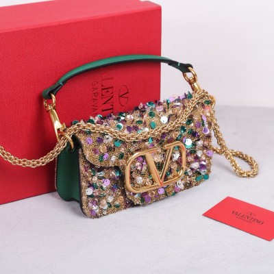 Valentino Small Loco Shoulder Bag with Gold 3D-effect Embroidery