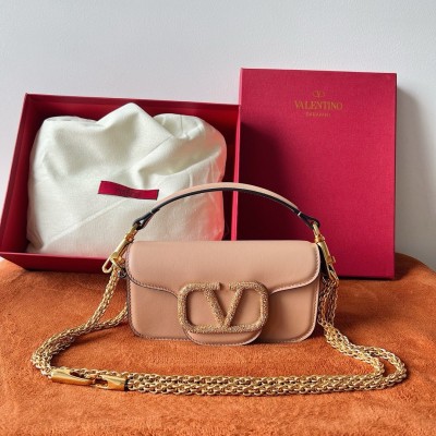 Valentino Small Loco Shoulder Poudre Bag with Crystals Logo