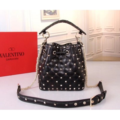 Valentino Small Noir Rockstud Spike Bucket Bag