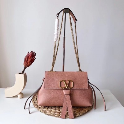 Valentino Small Vring Handbag In Pink Buffalo Leather