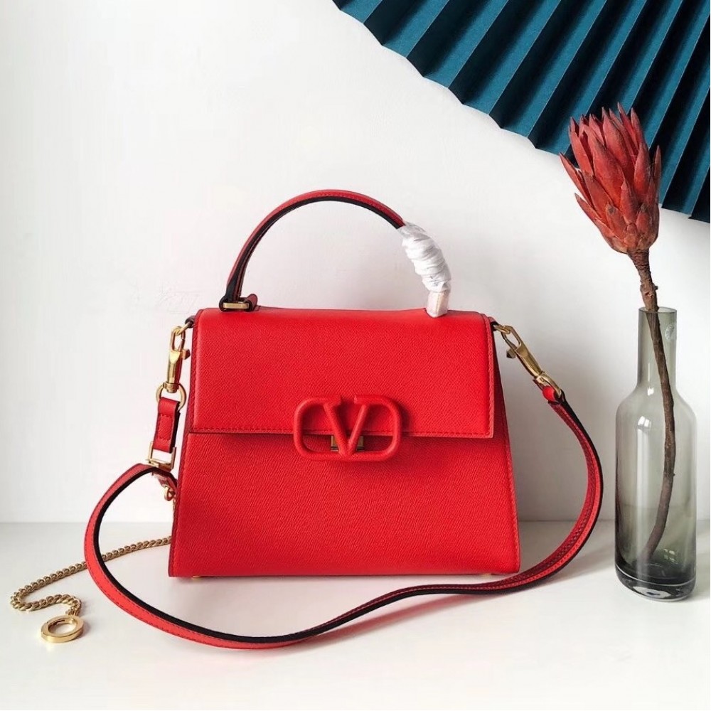 Valentino Small Vsling Handbag In Red Grainy Calfskin