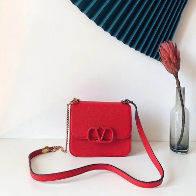 Valentino Small Vsling Shoulder Bag In Red Grainy Leather