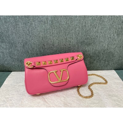 Valentino Stud Sign Shoulder Bag In Pink Nappa Leather