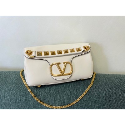 Valentino Stud Sign Shoulder Bag In White Nappa Leather