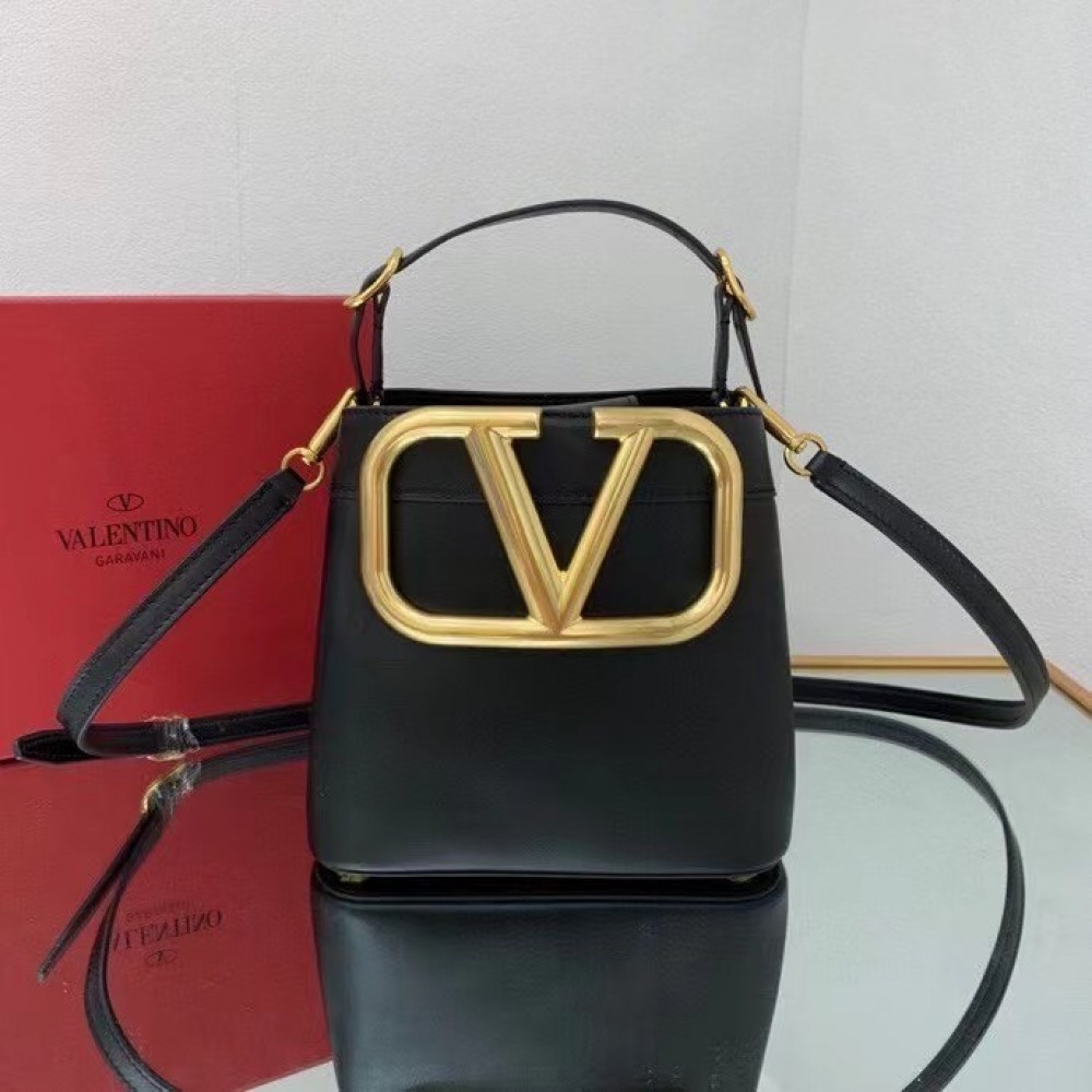 Valentino Supervee Top Handle Bag In Black Calfskin