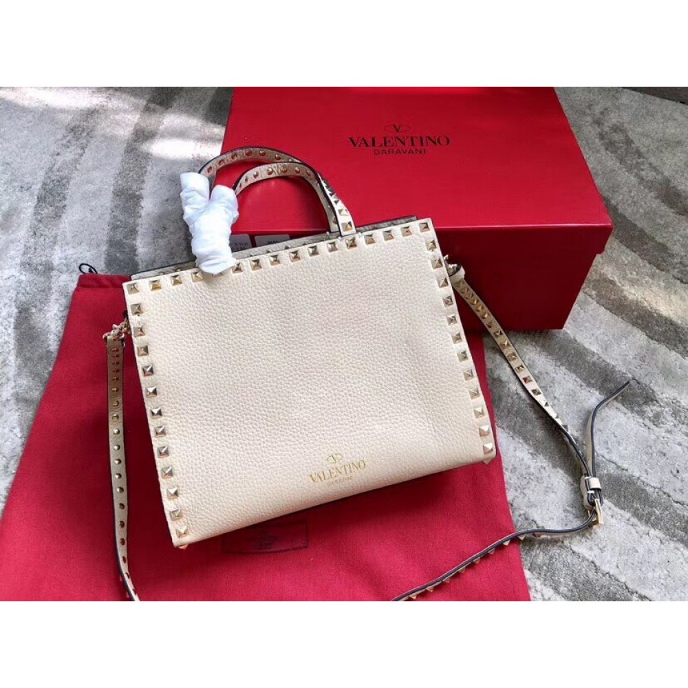 Valentino White Small Rockstud Top Handle Bag