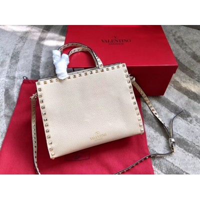 Valentino White Small Rockstud Top Handle Bag